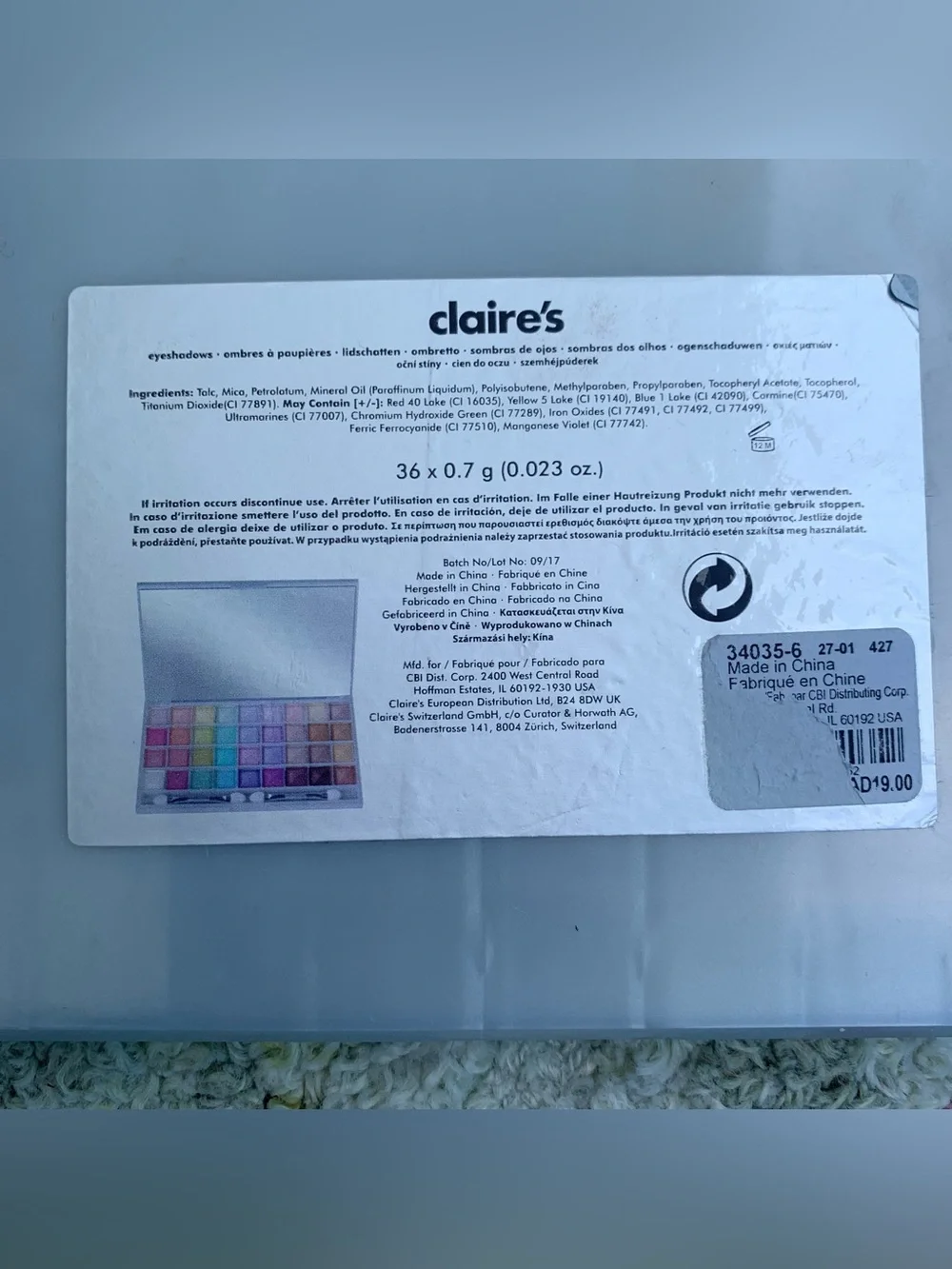 Claire's multi-colored eyeshadow palette with 24 shades